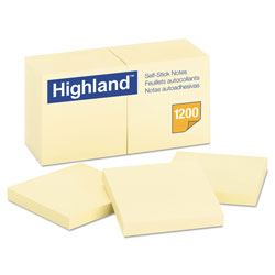 Highland Self-Stick Notes, 3 in x 3 in, Yellow, 100 Sheets/Pad, 12 Pads/Pack