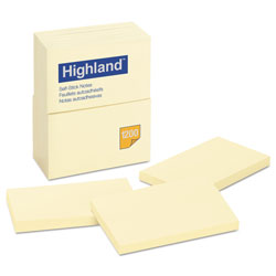 Highland Self-Stick Notes, 3 in x 5 in, Yellow, 100 Sheets/Pad, 12 Pads/Pack