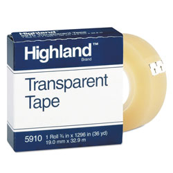 Highland Transparent Tape, 1 in Core, 0.75 in x 36 yds, Clear