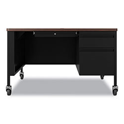 Hirsh Mobile Teachers Pedestal Desks, Right-Hand Pedestal: Box/File Drawers, 48 in x 30 in x 29.5 in, Walnut/Black
