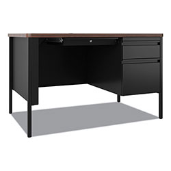Hirsh Teachers Pedestal Desks, One Right-Hand Pedestal: Box/File Drawers, 48 in x 30 in x 29.5 in, Walnut/Black