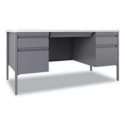 Hirsh Teachers Pedestal Desks, Left and Right-Hand Pedestals: Box/File Drawer Format, 60 in x 30 in x 29.5 in, White/Platinum