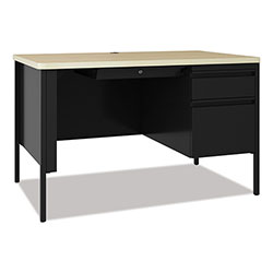 Hirsh Teachers Pedestal Desks, One Right-Hand Pedestal: Box/File Drawers, 48 in x 30 in x 29.5 in, Maple/Black