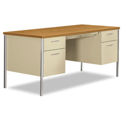 Hon 34000 Series Double Pedestal Desk, 60w x 30d x 29.5h, Harvest/Putty
