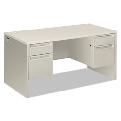 Hon 38000 Series Double Pedestal Desk, 60w x 30d x 30h, Silver Mesh/Light Gray