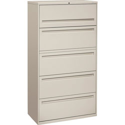 Hon 700 Series Five-Drawer Lateral File with Roll-Out Shelf, 36w x 18d x 64.25h, Light Gray