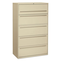 Hon 700 Series Five-Drawer Lateral File with Roll-Out Shelves, 42w x 18d x 64.25h, Putty (HON795LL)