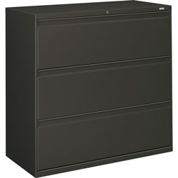Hon 800-Series 3 Drawer Metal Lateral File Cabinet, 42 in Wide, Dark Gray