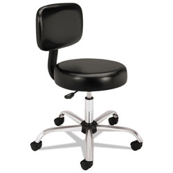 Hon Adjustable Task/Lab Stool with Back, 22 in Seat Height, Supports up to 250 lbs., Black Seat/Black Back, Steel Base