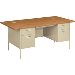 Hon Double Pedestal Desk, 72 in x 36 in x 29 1/2 in, Harvest/Putty