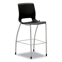 Hon Motivate Four-Leg Cafe Height Stool, Supports Up to 300 lb, 30 in Seat Height, Onyx Seat, Onyx Back, Platinum Base