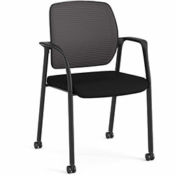 Hon Nucleus Guest Chairs, Black Fabric Seat, Black Mesh Back, Four-legged Base, Armrest