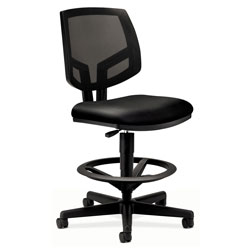Hon Volt Series Mesh Back Adjustable Leather Task Stool, 32.38 in Seat Height, Up to 250 lbs., Black Seat/Back, Black Base