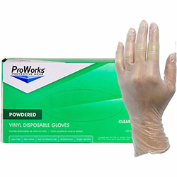 Hospeco Vinyl Powdered Industrial Gloves, Large Size, 100/Box, 3 mil Thickness, 9 in Glove Length