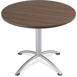 Iceberg iLand Table, Contour, Round Seated Style, 36 in dia. x 29 in, Natural Teak/Silver