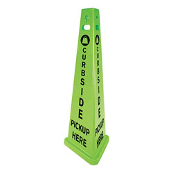 Impact TriVu 3-Sided Curbside Pickup Here Sign, Fluorescent Green, 14.75 x 12.7 x 40, Plastic