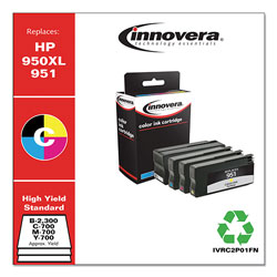 Innovera Remanufactured Black/Cyan/Magenta/Yellow High-Yield Ink, Replacement for HP 950XL/951 (C2P01FN), 300/700 Page-Yield