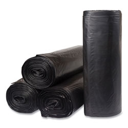 InteplastPitt Low-Density Commercial Can Liners, 60 gal, 1.2 mil, 38 in x 58 in, Black, 10 Bags/Roll, 10 Rolls/Carton