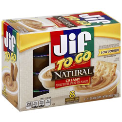 Jif To Go Natural Peanut Butter Spread - Peanut Butter - 12 oz - 8 / Pack