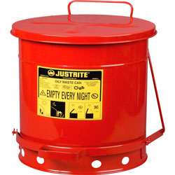 Justrite Red Oily Waste Can, 10 Gal, Foot Operated Cover