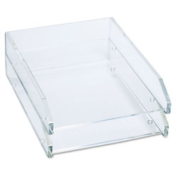 Kantek Clear Acrylic Letter Tray, 2 Sections, Letter Size Files, 10.5 in x 13.75 in x 2.5 in, Clear, 2/Pack