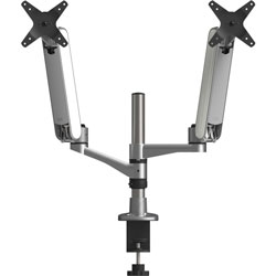 Kantek Multi-Directional Dual Monitor Arm, For 30 in Monitors, 360 Deg Rotation, 105 Deg Tilt, 360 Deg Pan, Silver/WH, Supports 20 lbs