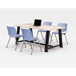 KFI Seating Midtown Dining Table with Four Periwinkle Kool Series Chairs, 36 x 72 x 30, Kensington Maple