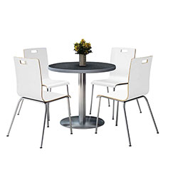 KFI Seating Pedestal Table with Four White Jive Series Chairs, Round, 36 in Dia x 29h, Graphite Nebula