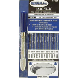 King Tool Magnum Tip Drill Set, #52-74 (Even Numbers), w/ Pin Vise; Indexed Carry Case