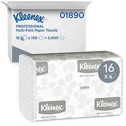 Kleenex Multifold Paper Towels (01890), Absorbent, White, 16 Packs / Case, 150 Multifold Paper Towels / Pack, 2,400 Towels / Case (KIM01890)