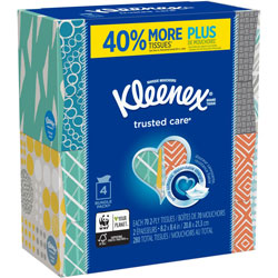 Kleenex Trusted Care Tissues, 2 Ply, 8.20 in x 8.40 in, White, Soft, Strong, Absorbent, Durable, Pre-moistened, For Home, Office, School, 70 Per Box, 12/Carton