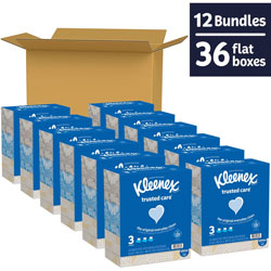 Kleenex Trusted Care Facial Tissue, 2-Ply, White, 160 Sheets/Box, 3 Boxes/Pack, 12 Packs/Carton