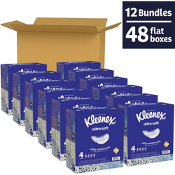 Kleenex Ultra Soft Facial Tissue, 3-Ply, White, 60 Sheets/Box, 4 Boxes/Pack, 3 Packs/Carton