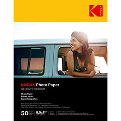 Kodak Photo Paper, Glossy, Inkjet, 8-1/2 inx11 in , 50/PK, White
