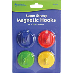 Learning Resources Super Strong Magnetic Hooks, 1 1/2 in Diameter, Red, Blue, Yellow, Green, 4/Pack