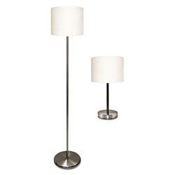 Ledu Slim Line Lamp Set, Table 12 5/8 in High and Floor 61.5 in High, 12 in; 6 inw x 61.5 in; 12.63 inh, Silver