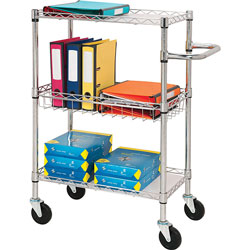 Lorell 3-Tier Wire Rolling Cart, 16 in x 26 in x 40 in, Chrome