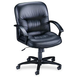 Lorell Black Leather Exec Midback Chair, 25 3/4" x 29" x 38 1/2"
