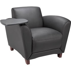 Lorell Bonded Reception Chair, Tablt, 36 in x 34-1/2 in x 31-1/4 in, Lthr/BK