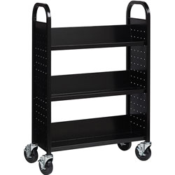 Lorell Book Cart, Single-sided, 3 Slant Shelves, 32 in x 14 in x 46 in, Black