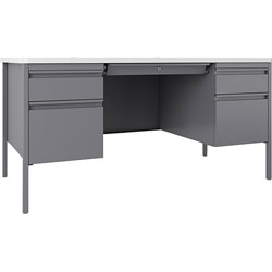 Lorell Desk, Double-Pedestal, 60 inx30 inx29-1/2 in, White/Platinum