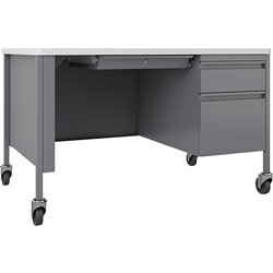 Lorell Desk, Right-Pedestal, Mobile, 48 inx30 inx29-1/2 in, White/Platinum