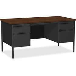 Lorell Double Pedestal Desk, 60 in x 30 in x 29-1/2 in, Black Walnut