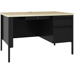 Lorell Fortress Single-pedestal Teacher's Desk, 48 in x 29.5 in x 30 in , 0.8 in, Maple Surface, Black