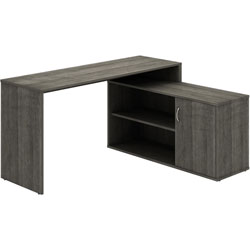Lorell L-Shape Workstation with Cabinet - L-shaped Top - 29.25 in, x 60 in x 47.25 in Depth, Weathered Charcoal, Laminated - Particleboard