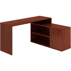 Lorell L-Shape Workstation with Cabinet - L-shaped Top - 29.25 in, x 60 in x 47.25 in Depth, Mahogany, Laminated - Particleboard
