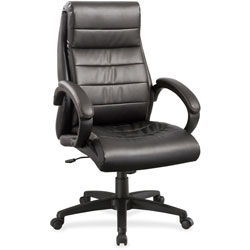 Lorell Leather Hi-Back Chair, 27-3/4 in x 32 in x 44-1/2 in, Black