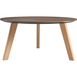 Lorell Relevance Walnut Round Coffee Table, 15.8 in x 32 in, Knife Edge, Material: Natural Wood Leg, Finish: Walnut Laminate Table Top