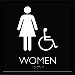Lorell Restroom Sign, 1 Each, Women Print/Message, 8 in x 8 in Height, Square Shape, Easy Readability, Injection-molded, Plastic, Black