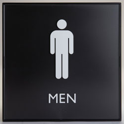 Lorell Restroom Sign, 1 Each, Men Print/Message, 8 in x 8 in Height, Square Shape, Easy Readability, Injection-molded, Plastic, Black